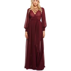 Windsor | Long Burgundy Chiffon Dress